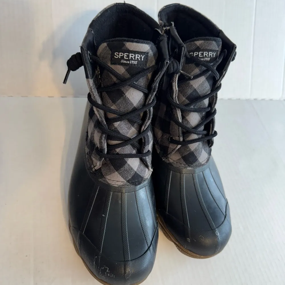 Sperry Syren Gulf Black Gray Plaid Duck Boots Women’s 9.5 Gorpcore Cabin Flannel - Image 2