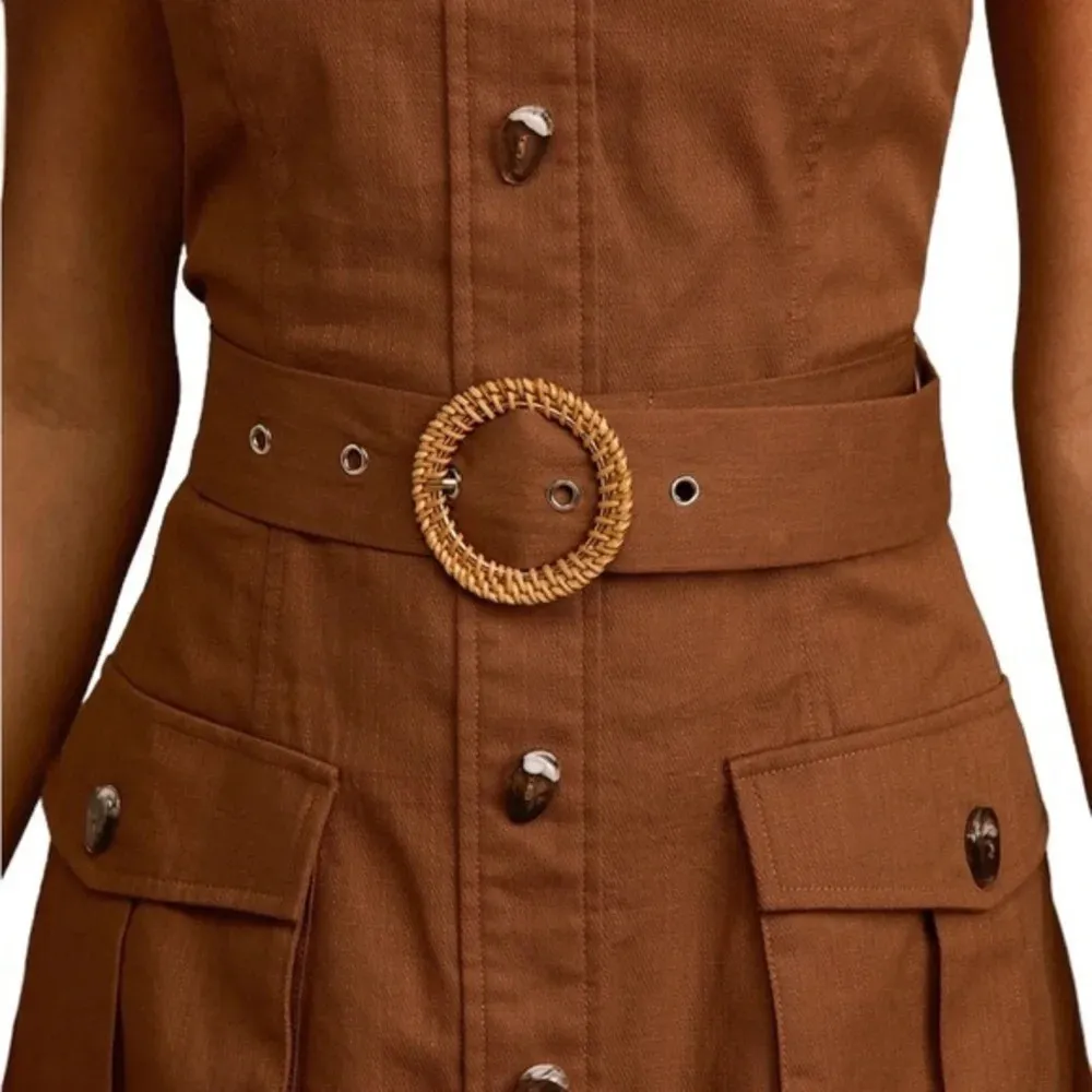 Lulus Best Reason Cotton Button Front Belted Strapless Mini Dress Brown Size M - Image 3