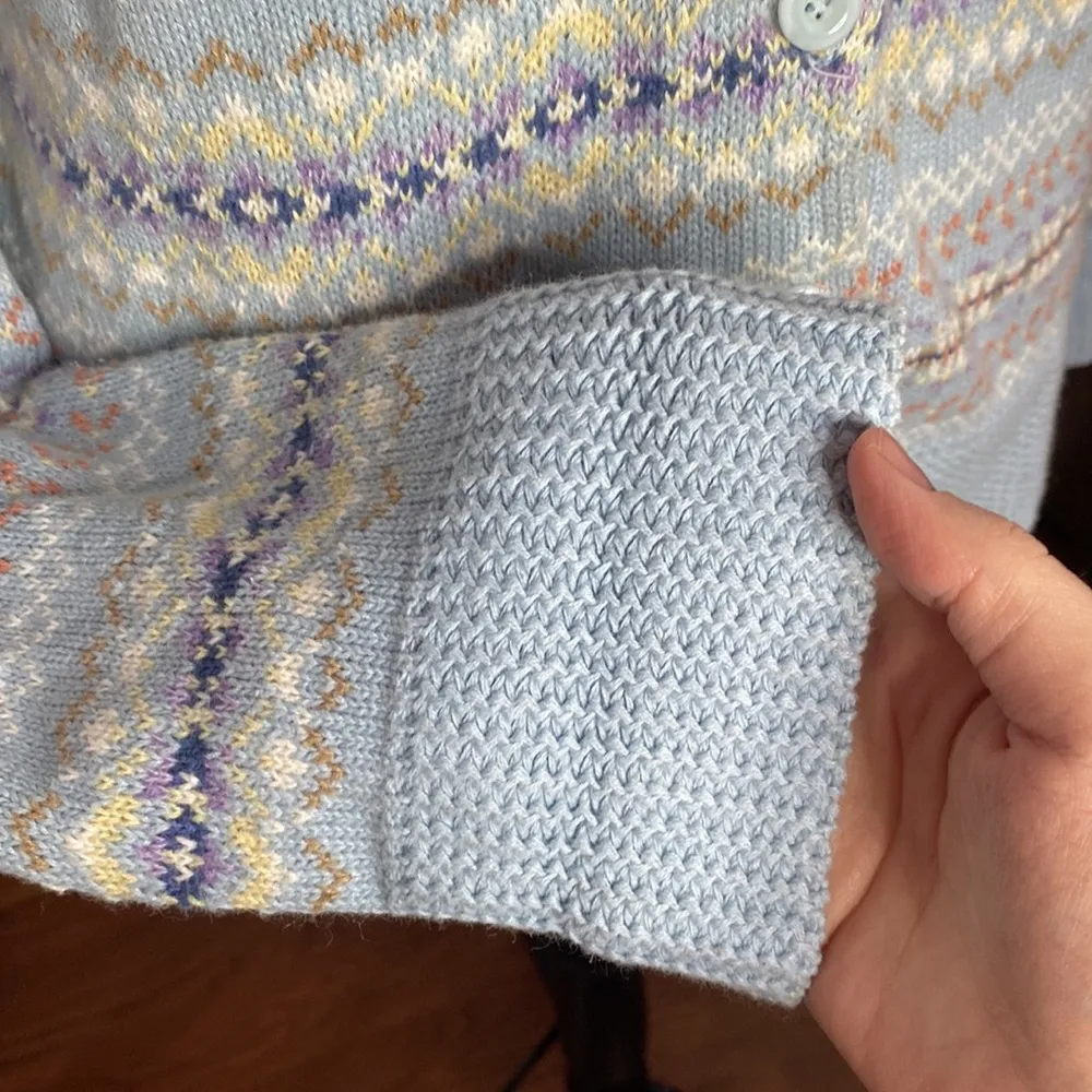 Tiara International light blue fair isle Nordic zip sweater size L - Image 100