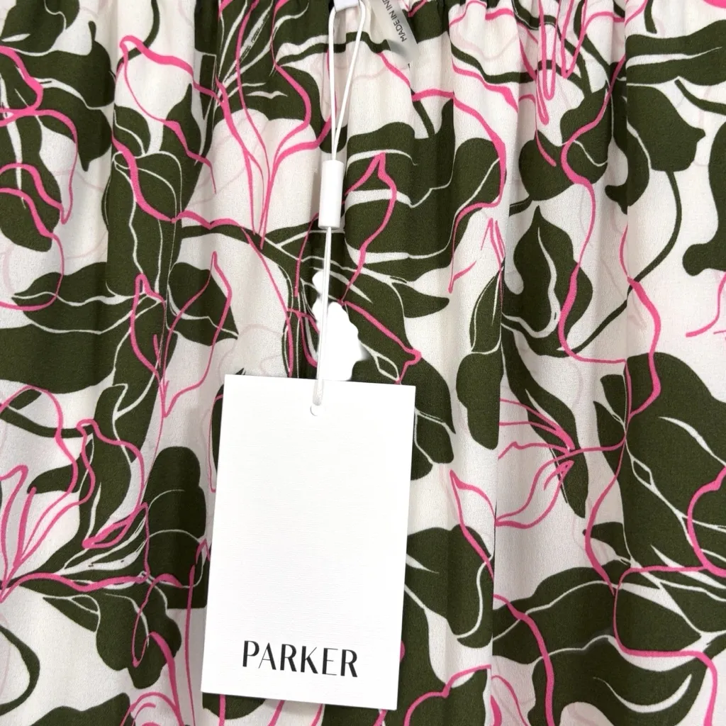 Parker Soft White Floral Botanical Print Lined Green Pink Skirt Size NWT Size 2 - Image 6