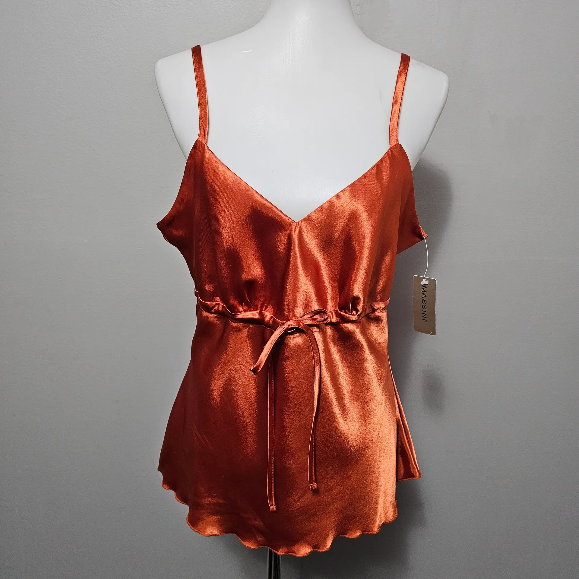 Massini Copper Satin Drawstring Waist Tank Size Large Fall Elegant Minimalist - Image 2