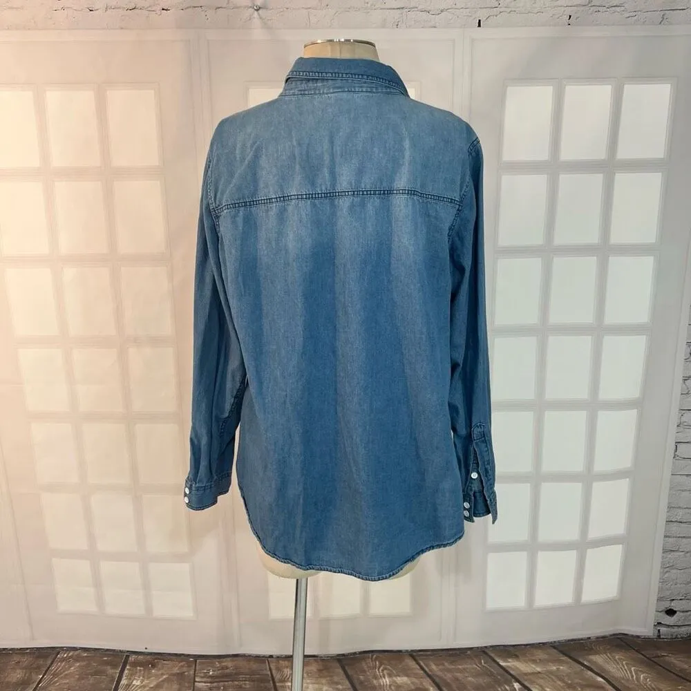 Torrid Blue Collared Long Sleeve Cotton Denim Button Down Shirt Size 1X - Image 6