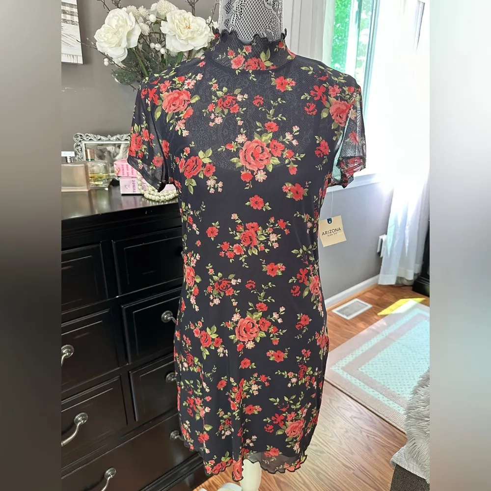 Arizona Jean Co Floral Mesh Mini Dress Size Large Gothic Y2K Grunge Vibes - Image 8