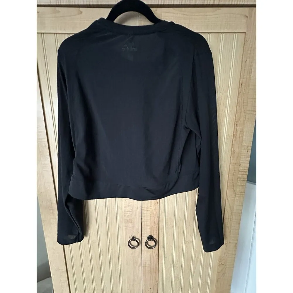 ADIDAS $50 SZ M MEDIUM BLACK MESH CROP COVER UP TEE LIGHT TOP STREETWEAR - Image 3