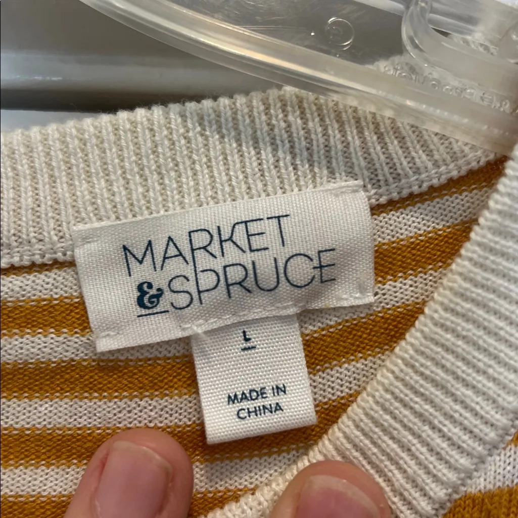 Market & Spruce Mustard and White Striped Knit lightweight sweater size large. - Image 5