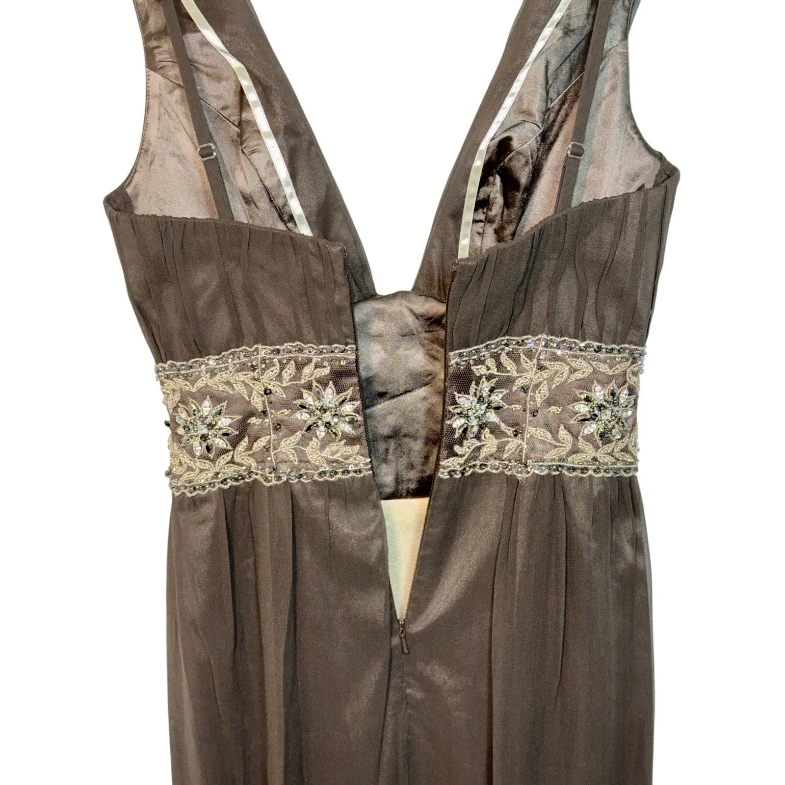 NWT Mandalay Brown Silk Beaded Sequin Maxi Long Gown Evening Formal Dress Size 8 - Image 10