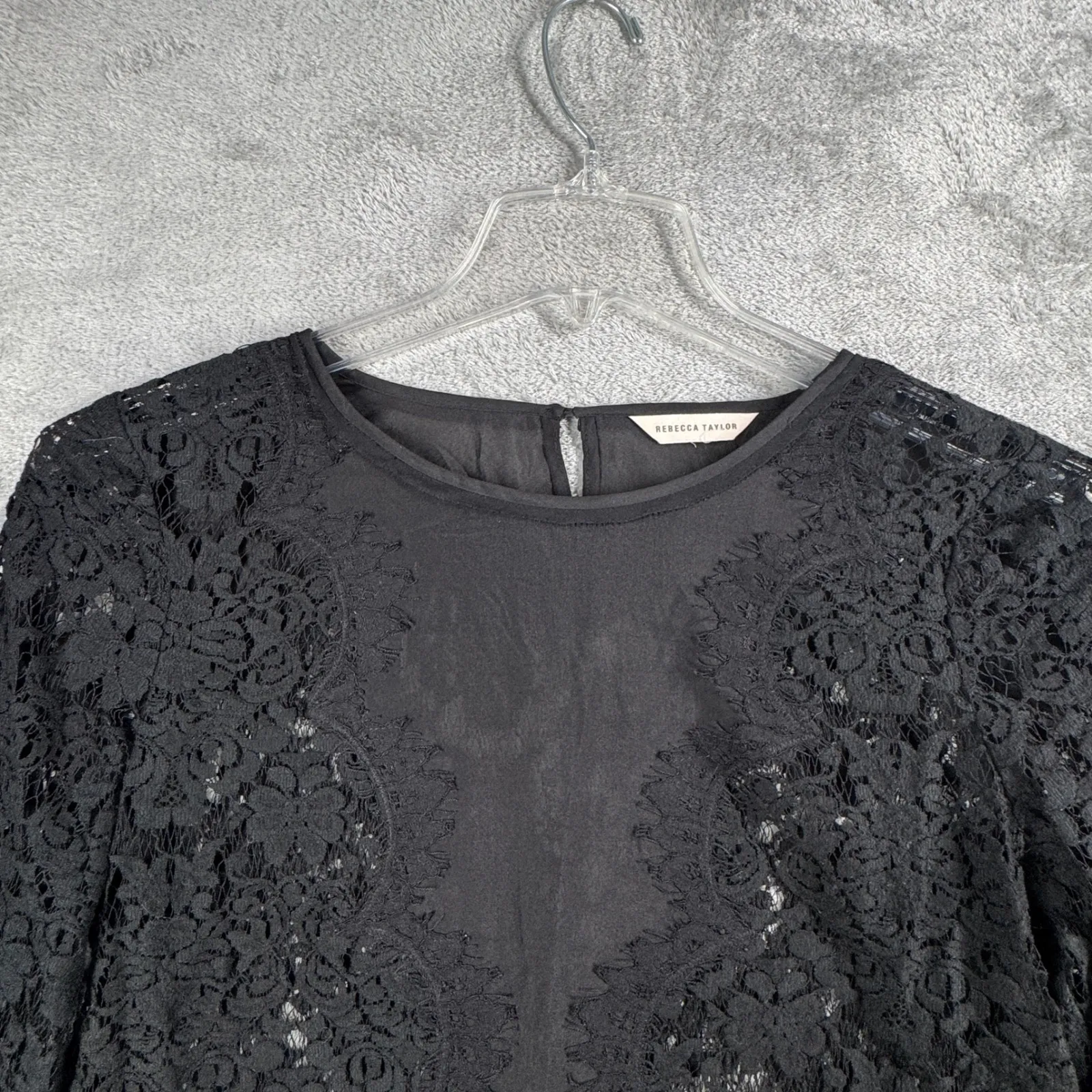 Rebecca Taylor Blouse Black Lace Sheer Top Medium Gothic Dark Romantic Feminine - Image 4