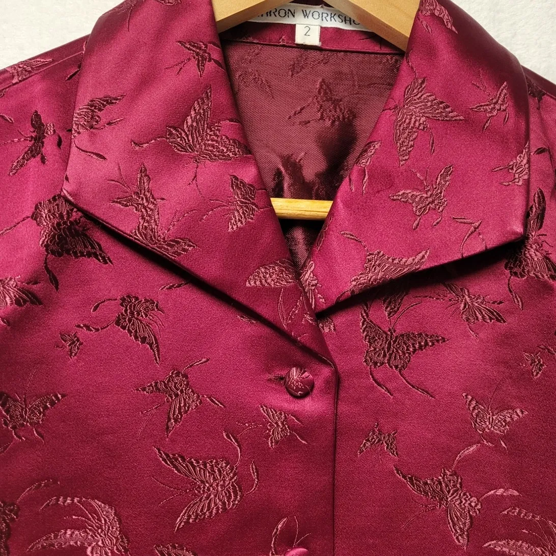 Vintage Red Silk Bend Butterfly Blazer Women's M‎ Button Up Holiday Party Fairy Size M - Image 2