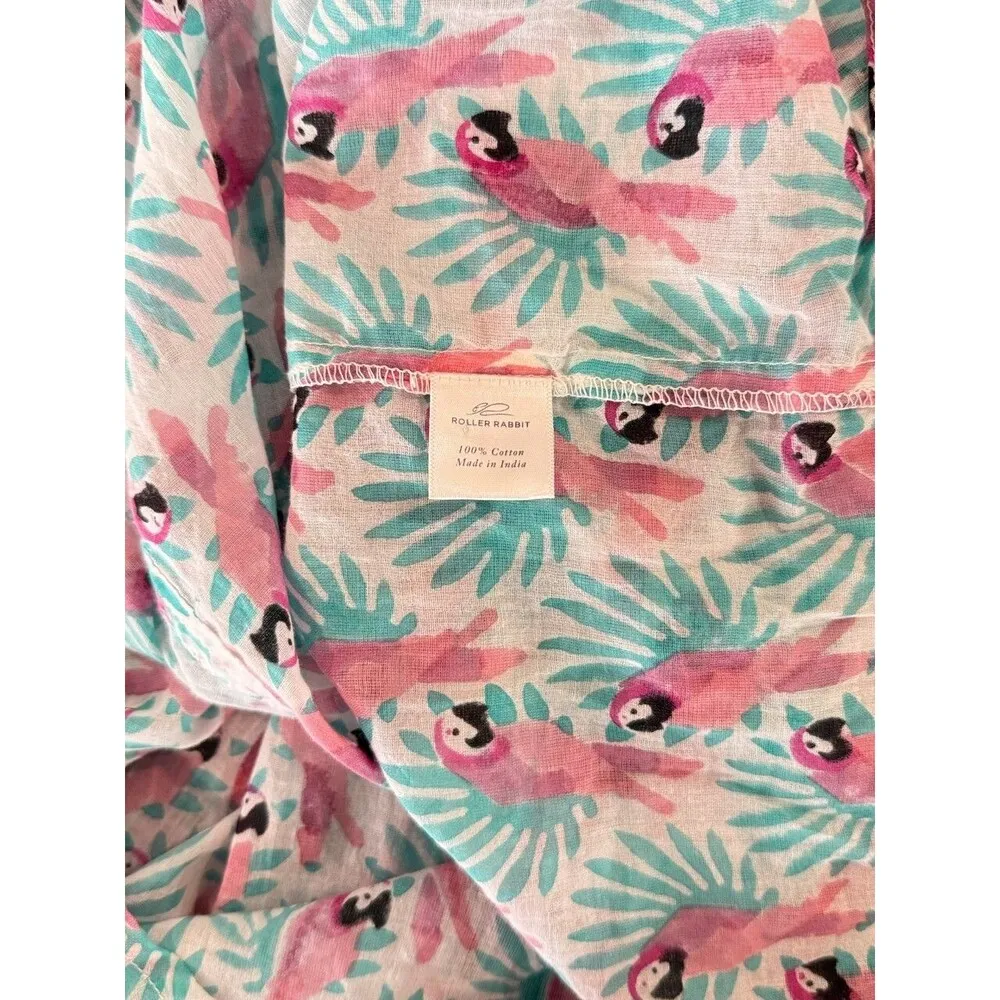 Roller Rabbit Womens Top Blue Parrot Floral V Neck Blouse Long Sleeve Medium - Image 8