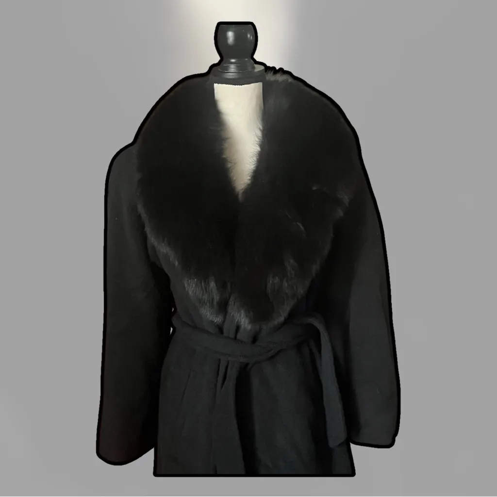 VTG. Saks Fifth Avenue Regency Cashmere Blend  Fox Fur Collar Belted Coat. SZ.M - Image 7