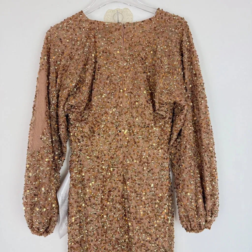 NWT Mac Duggal #10791 Long Sleeve V-Neck Sequin Gown Dress Bronze Size 2 NEW - Image 13