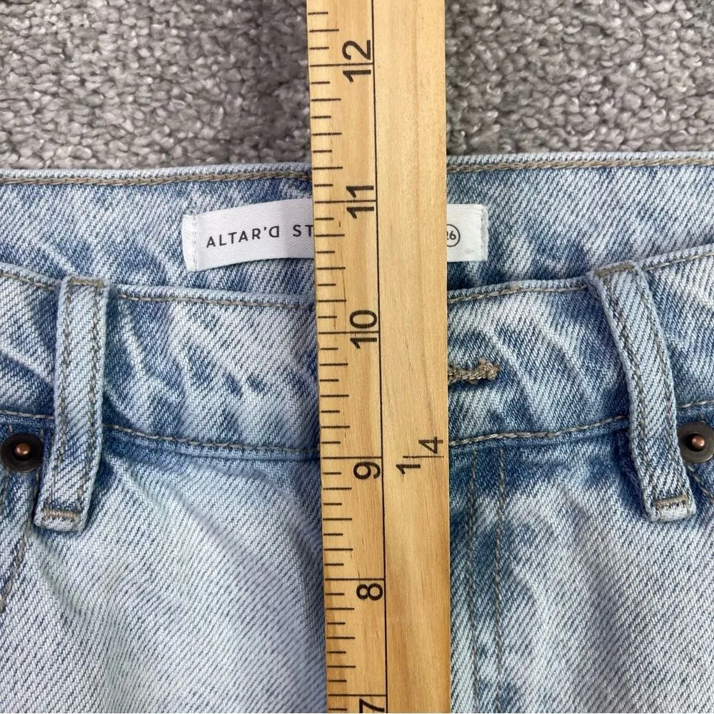 Altar’d State Jeans Women’s 26 Blue Straight High Rise Light Wash Cotton Ripped - Image 11