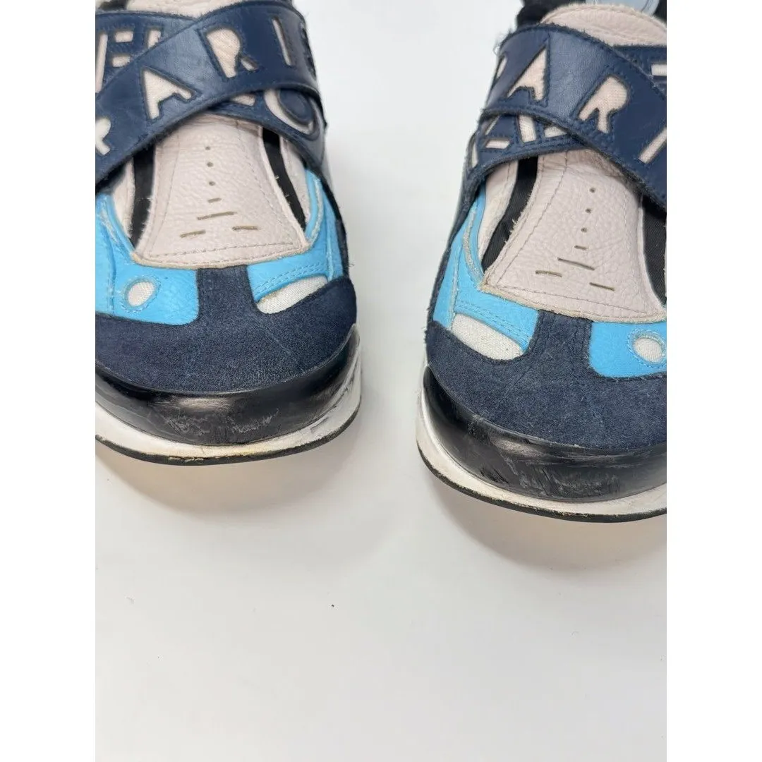 KENZO Women Shoes Blue Sonic Trainer Leather Chunky Sneakers Cross Strap 44 US 9 - Image 5