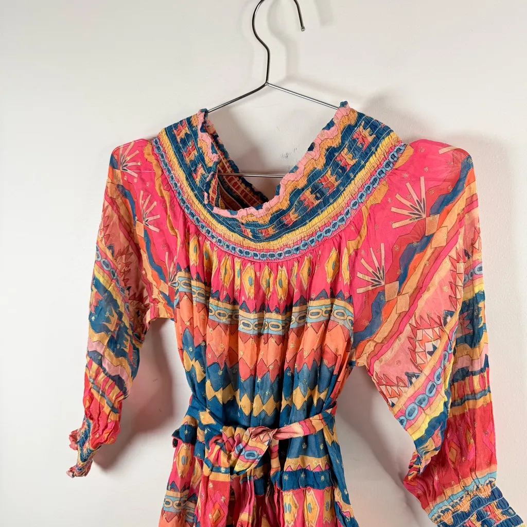 Chufy Mancora Smocked Boho Dress Multicolor Size L - Image 3