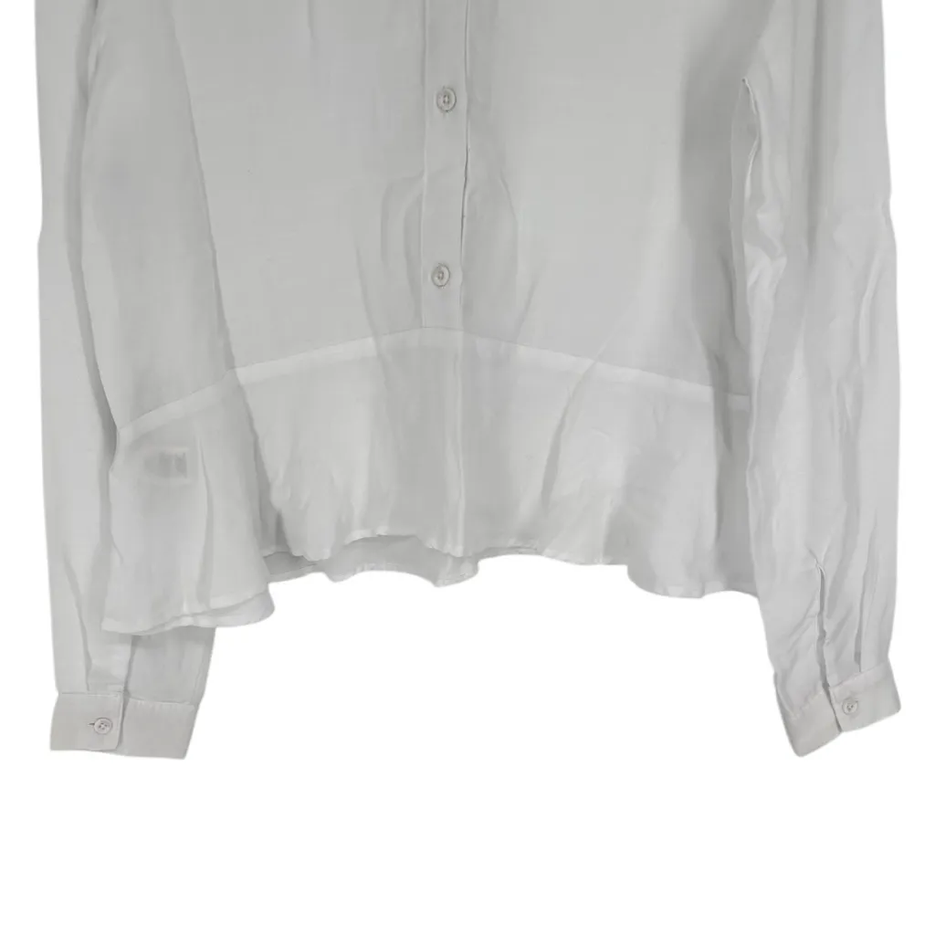 Bella Dahl  Button Back Peplum Top in White size Small Long Sleeve Blouse - Image 7