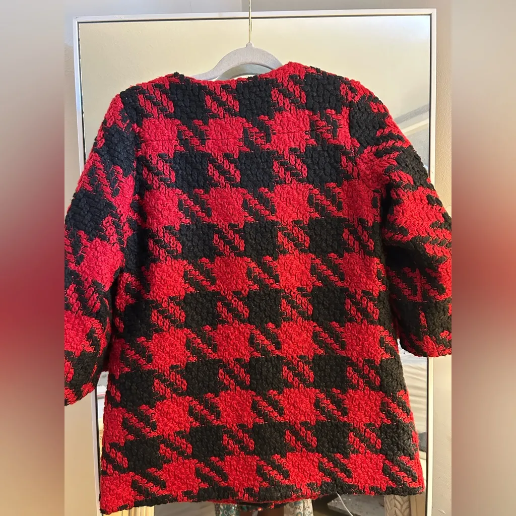 NEW Boucle Houndstooth 60’s Retro 3/4 sleeve Lined Coat Jacket XL Black - Image 2