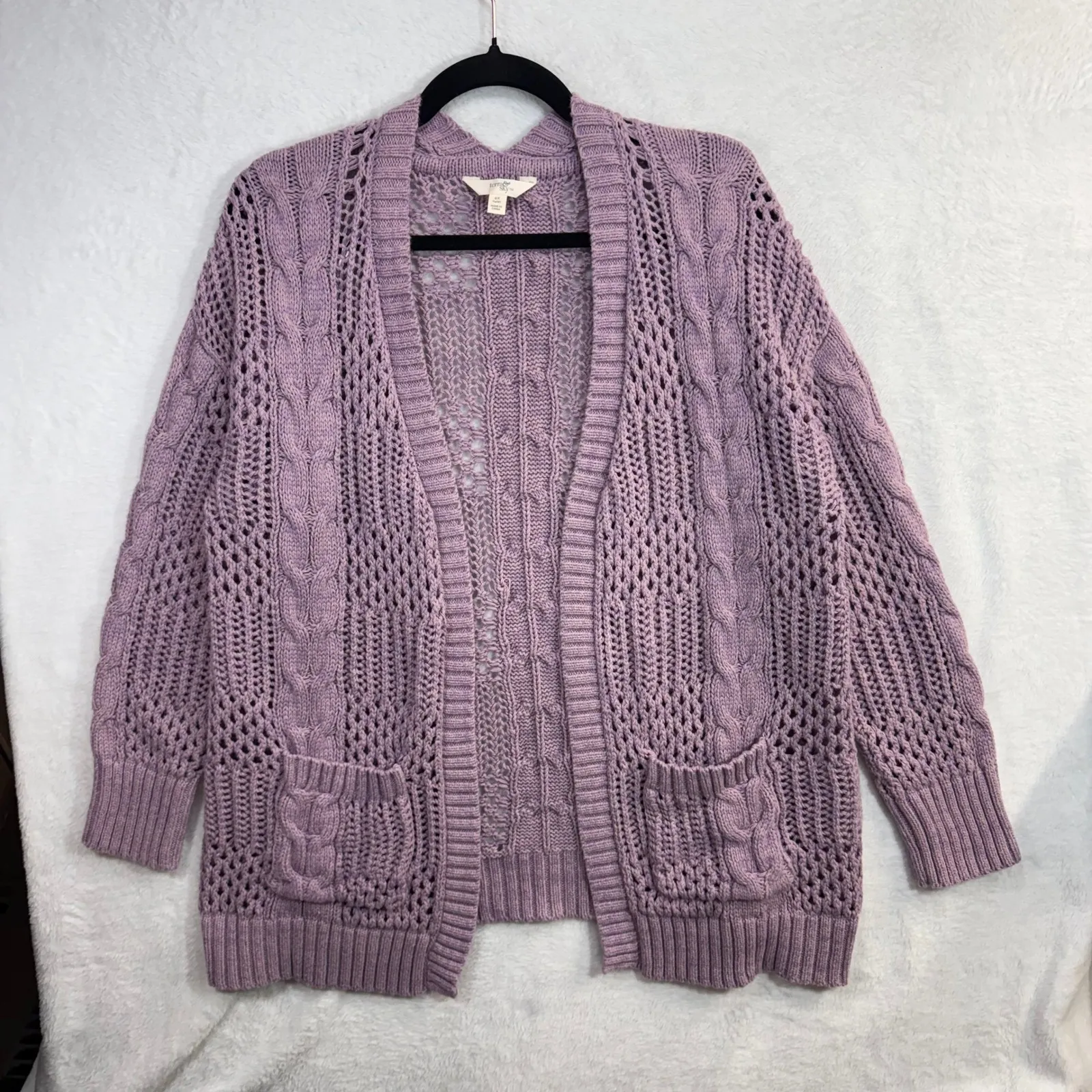 Terra & Sky OX Cardigan Pastel Purple Cable Knit Boho Granny Cozy Winter Layers - Image 2