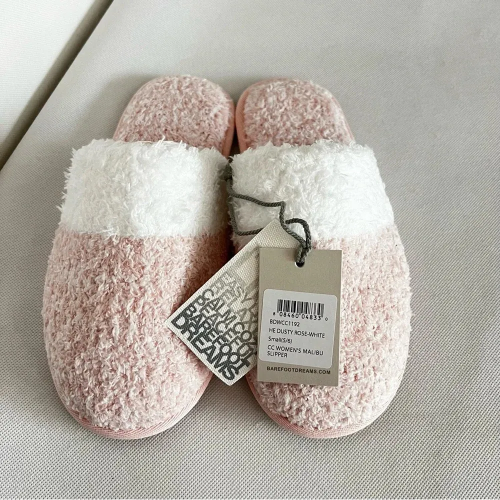 Barefoot Dreams CozyChic Malibu Slipper Sz. Small 5-7 Heathered Dusty Rose/White - Image 8