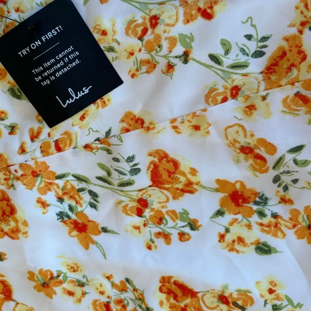 Lulus Day Date Tie Back White Orange Floral Mini Dress Womens Size Large New - Image 11