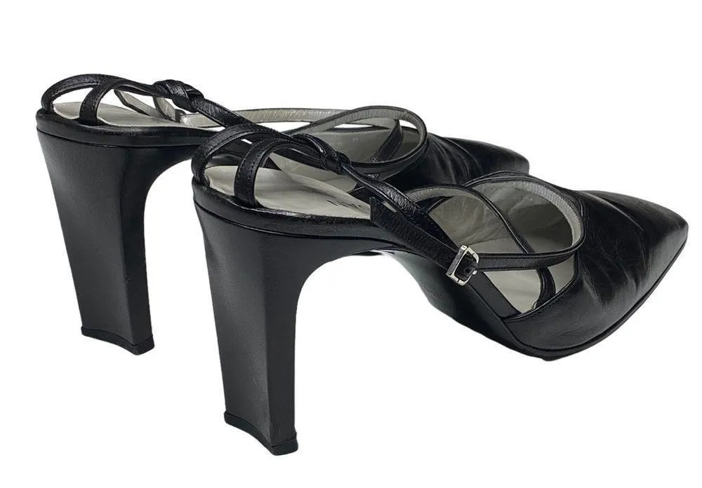 Luxe:  ༄ Retro Ankle Strap Heeled Sandal༄ Black Leather ༄ 8.5M - Image 3