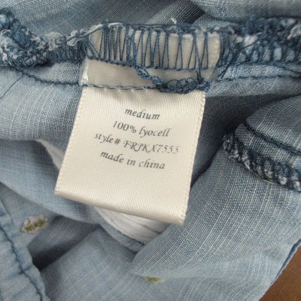 Harper Floral Embroidered Chambray Jacket Medium Blue - Image 3