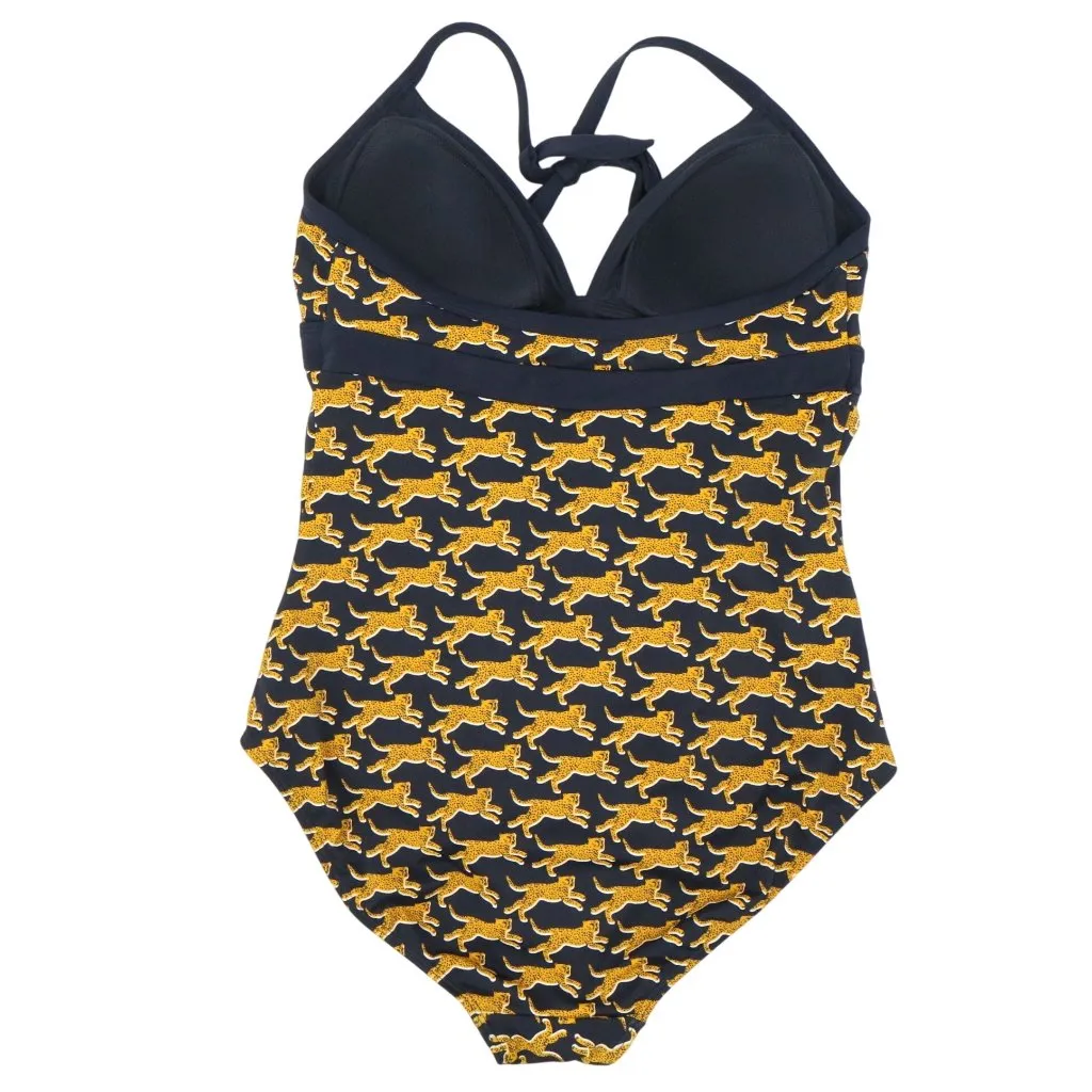 NWT Boden Navy Spotted Cheetah Print One Piece Halter Top Swimsuit US 12 Blue - Image 8