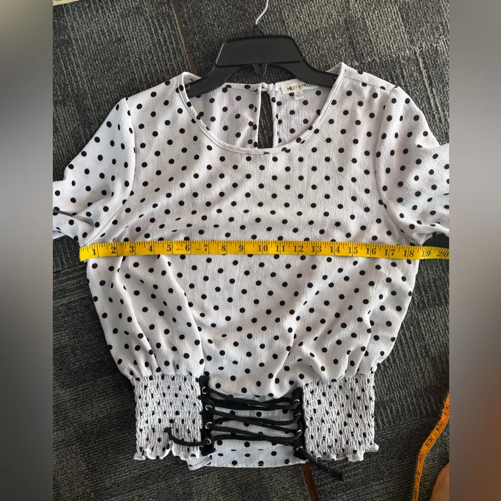 MILEY + MOLLY Polka Dot Long Sleeve Corset Waist Blouse Women’s 🖤Size M🤍 Black Size M - Image 12