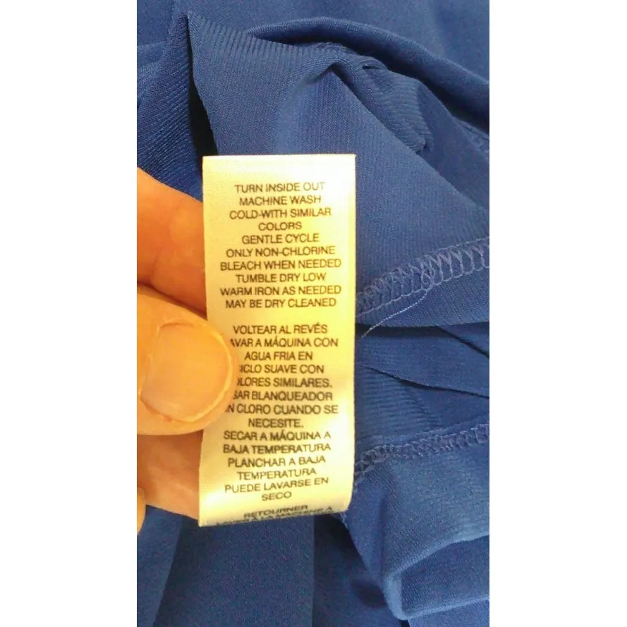 Chicos Travelers L/XL Blue Top Blouse Slinky Slit‎ Sleeve Oversized Beach Preppy - Image 6