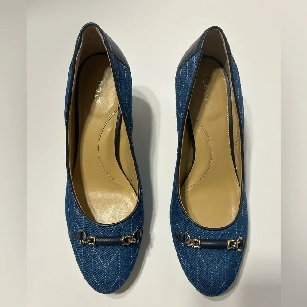 TALBOTS Ellery Bit Block Heel Pumps - Quilted Denim- Size 8.5 - Image 4