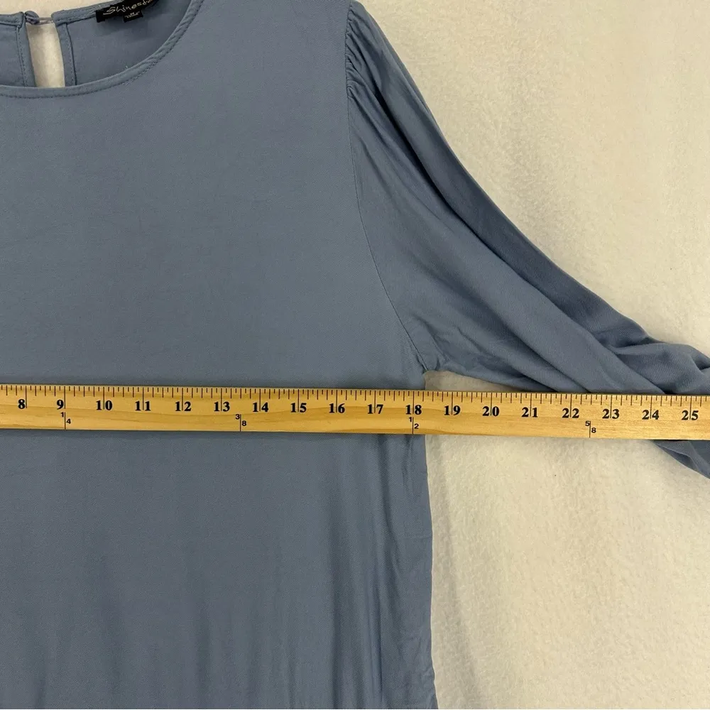 Shinestar Casual Dress Drop Waist Crew Neck 3/4 Sleeve Womens Medium Blue - Image 4