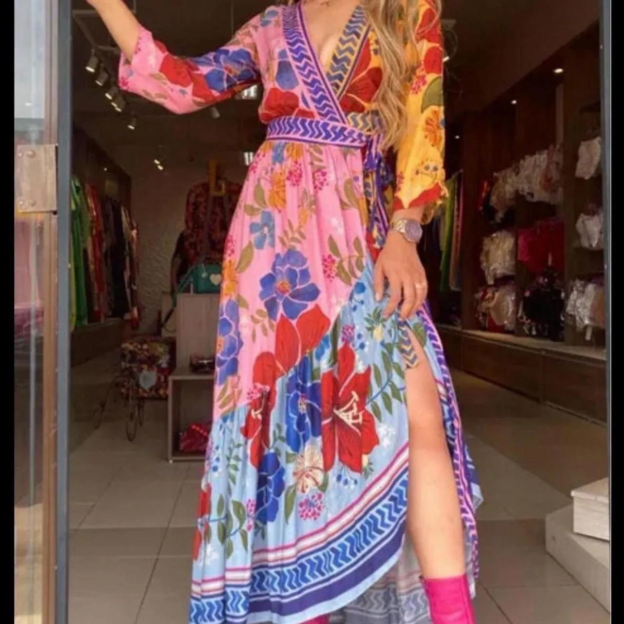 Farm Rio Florisbela Maxi Wrap Dress Womens Size M        BLOGGER FAVORITE - Image 2