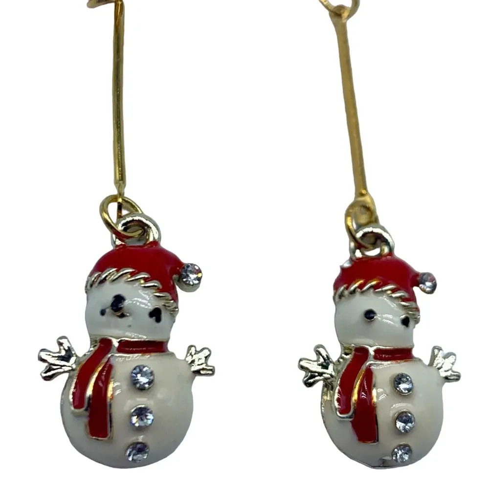 New Christmas dangling red&white snowman earrings White - Image 6