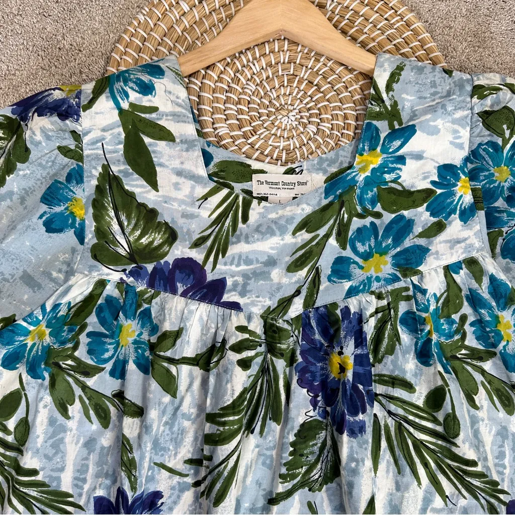 The Vermont Country Store Cotton Shortsleeve Muumuu Hawaiian Midi Dress Floral L Green Size L - Image 4