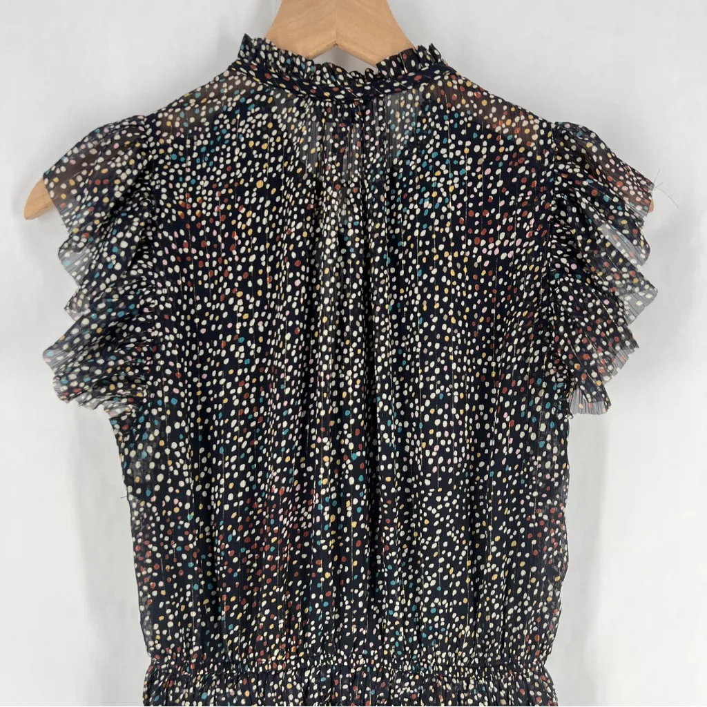 RESET Jenna Dress‎ Multicolor Polka Dot Smocked Waist Ruffle Sleeve Dress Size M Black Size M - Image 13