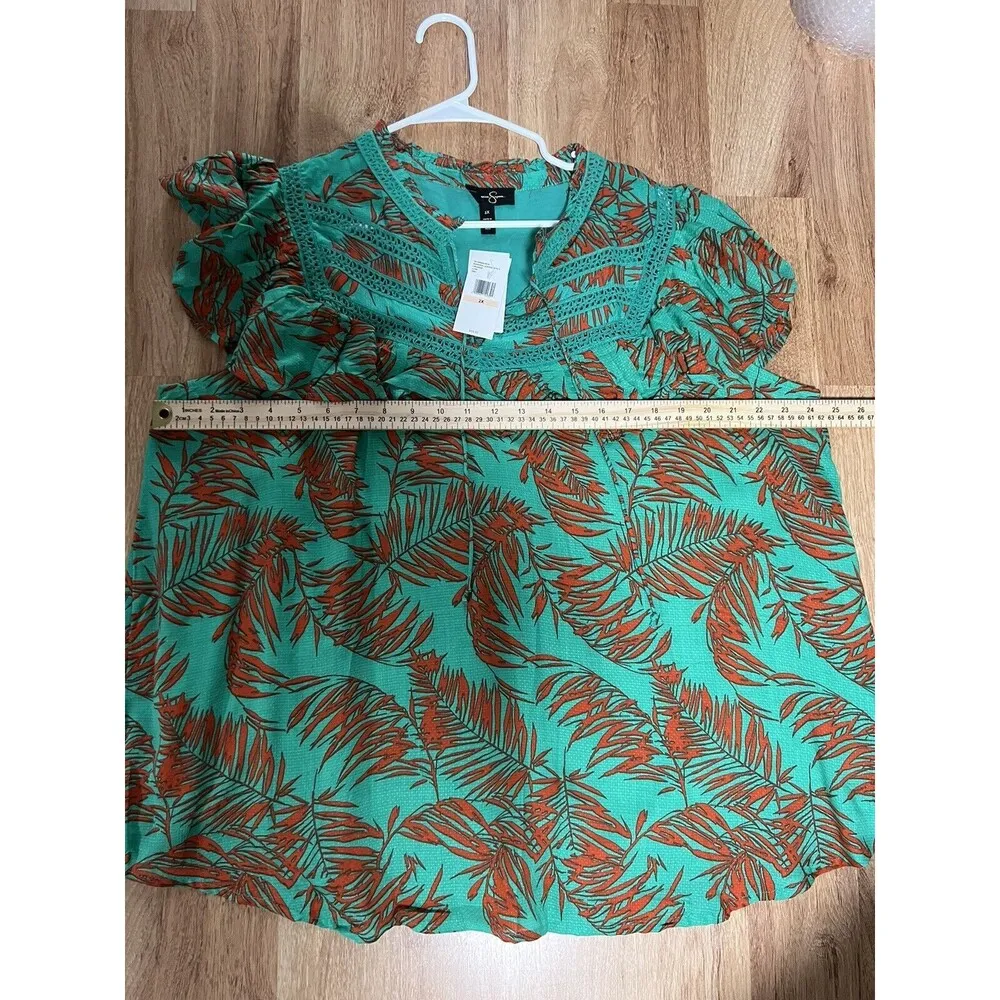 Jessica Simpson Women's Lori Ruffle Sleeve Lace Banana Leaves Spicy Orange 2X - Image 5