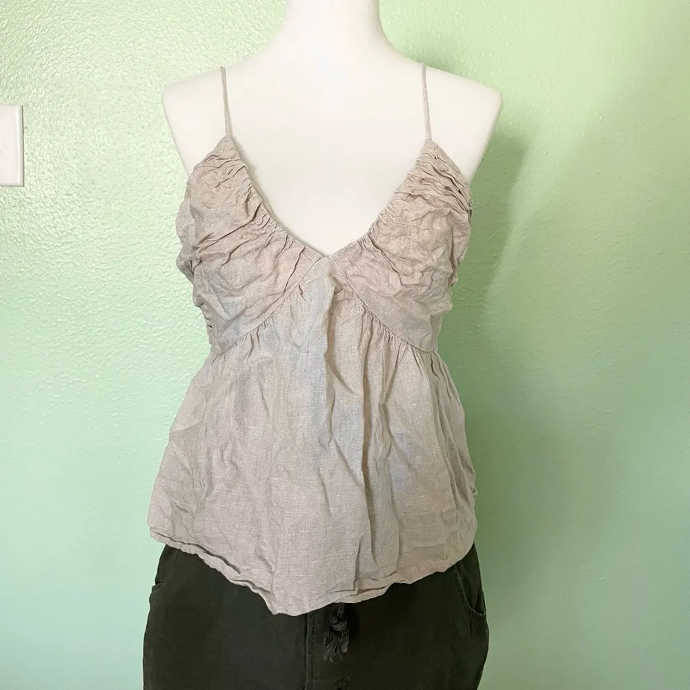 J.Crew Tan Linen Rouched Tank Top - Image 2