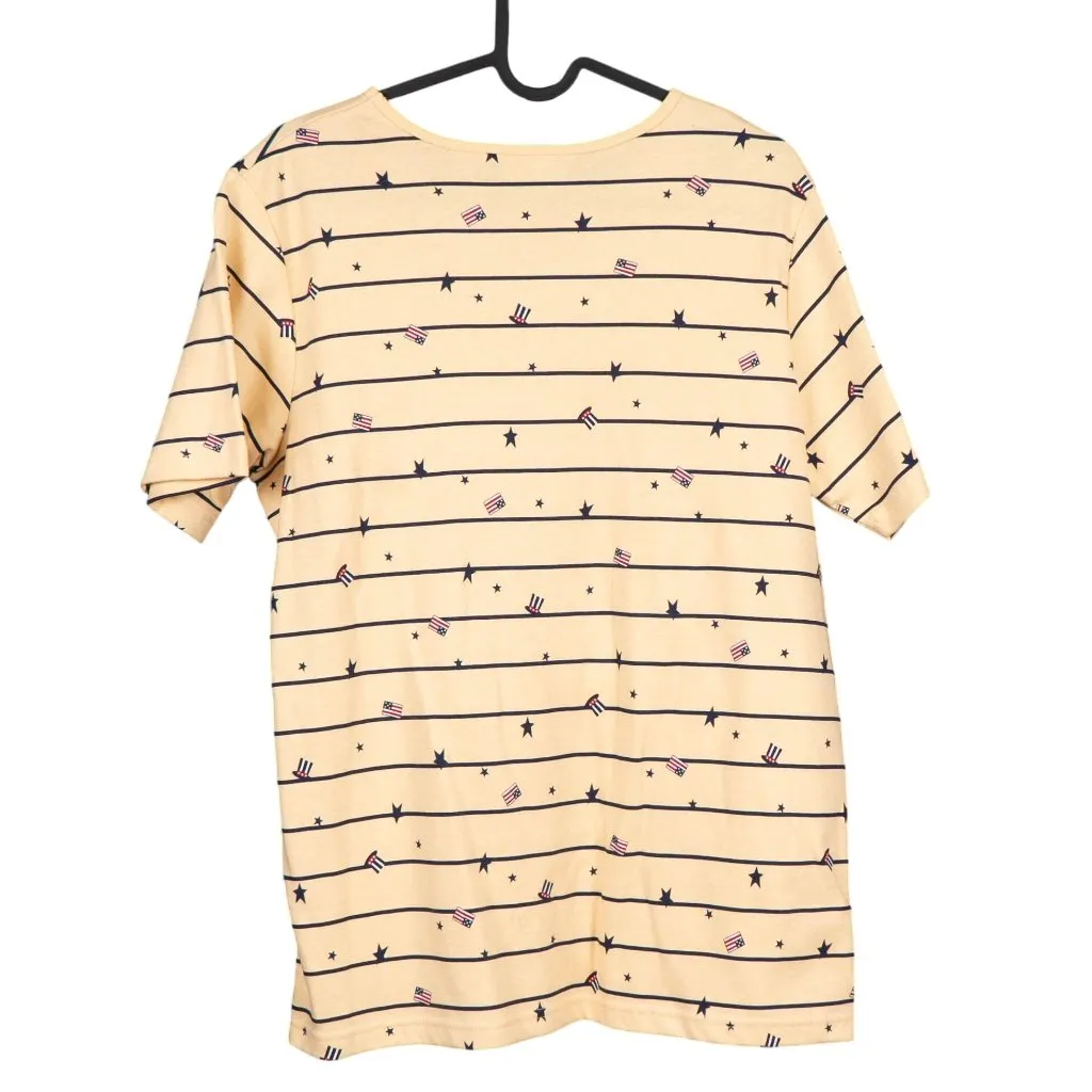 Y2K Patriotic TShirt M 90s Stars Yellow Uncle Sam Hat Flag July 4th USA Cotton - Image 5