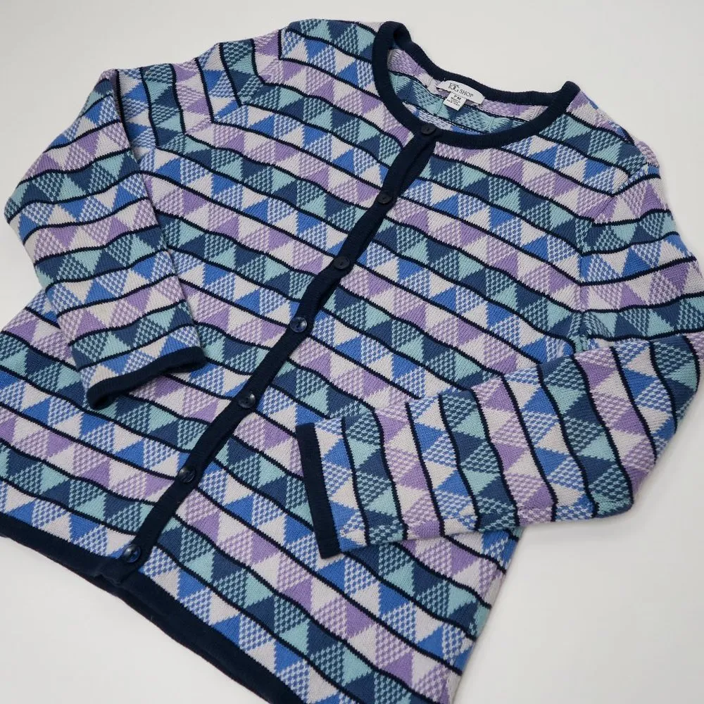 Vintage 90s The Tog Shop Geometric Blue & Purple Cardigan Sweater Size undefined - Image 4