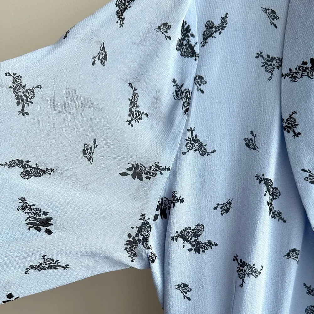 GANNI Floral Print Wrap Dress, Blue and Black Flowy Midi Dress, Size 38 EU/ 8 US - Image 10