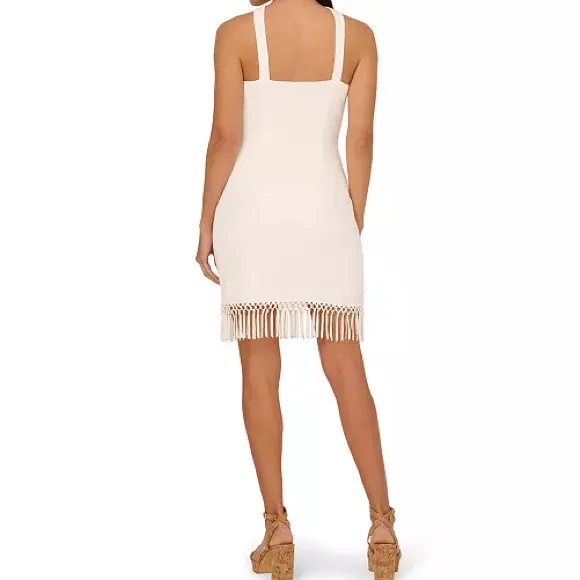 Adrianna by Adrianna Papell Women's Halter-Neck Fringe-Trim Sheath Dress Sz 12 - Image 4