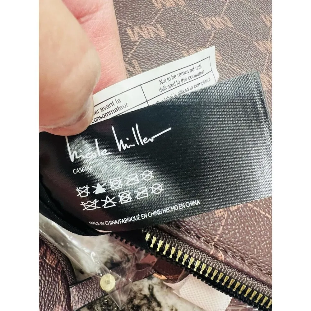 Nicole Miller Brown Logo Gold Hardware Shoulder Crossbody Bag Purse W/ Pouch NWT - Image 6