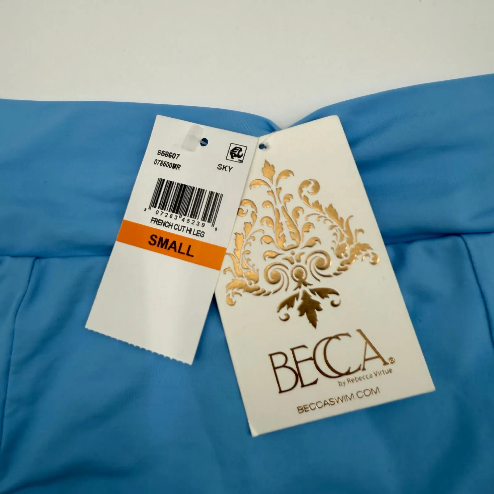 BECCA Bikini Bottoms Size Small High Waisted French Cut Sky Blue NWT Classic - Image 3