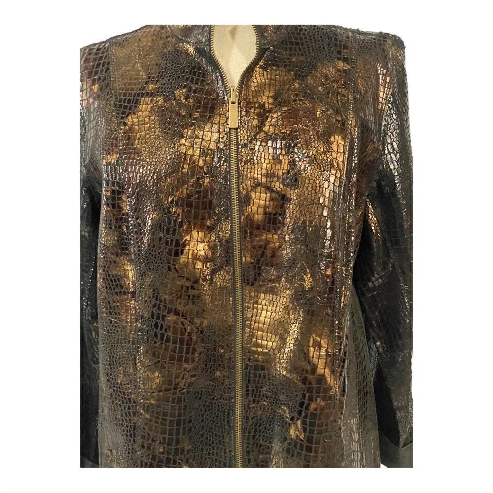 Reversible Faux Black Leather Moto & Animal Print Lightweight Jacket Black Size M - Image 7