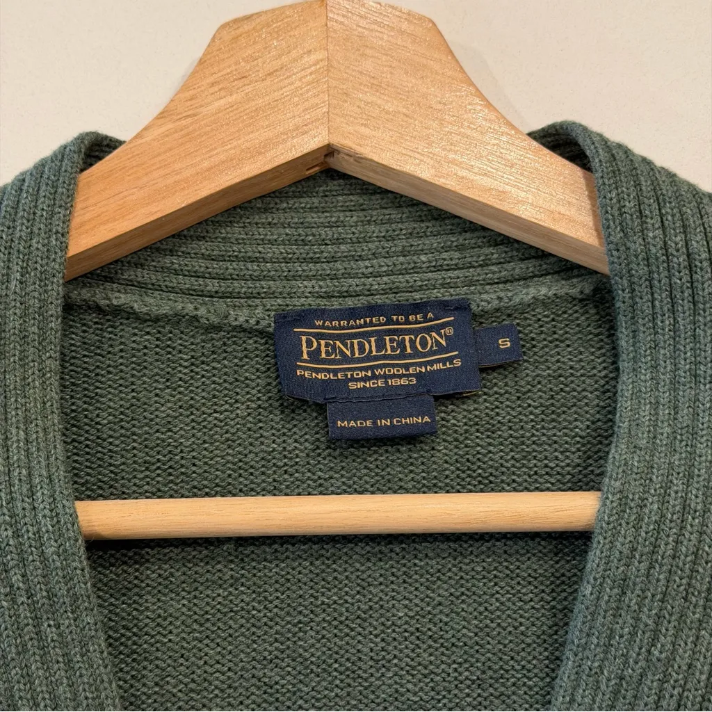 Pendleton Forest Green Cotton Boyfriend Button Cardigan Sweater Size Small - Image 5