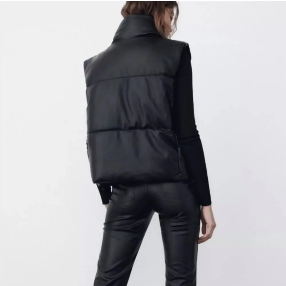 Zara Faux Lether Puffer Vest Black Size XS NEW - Image 8