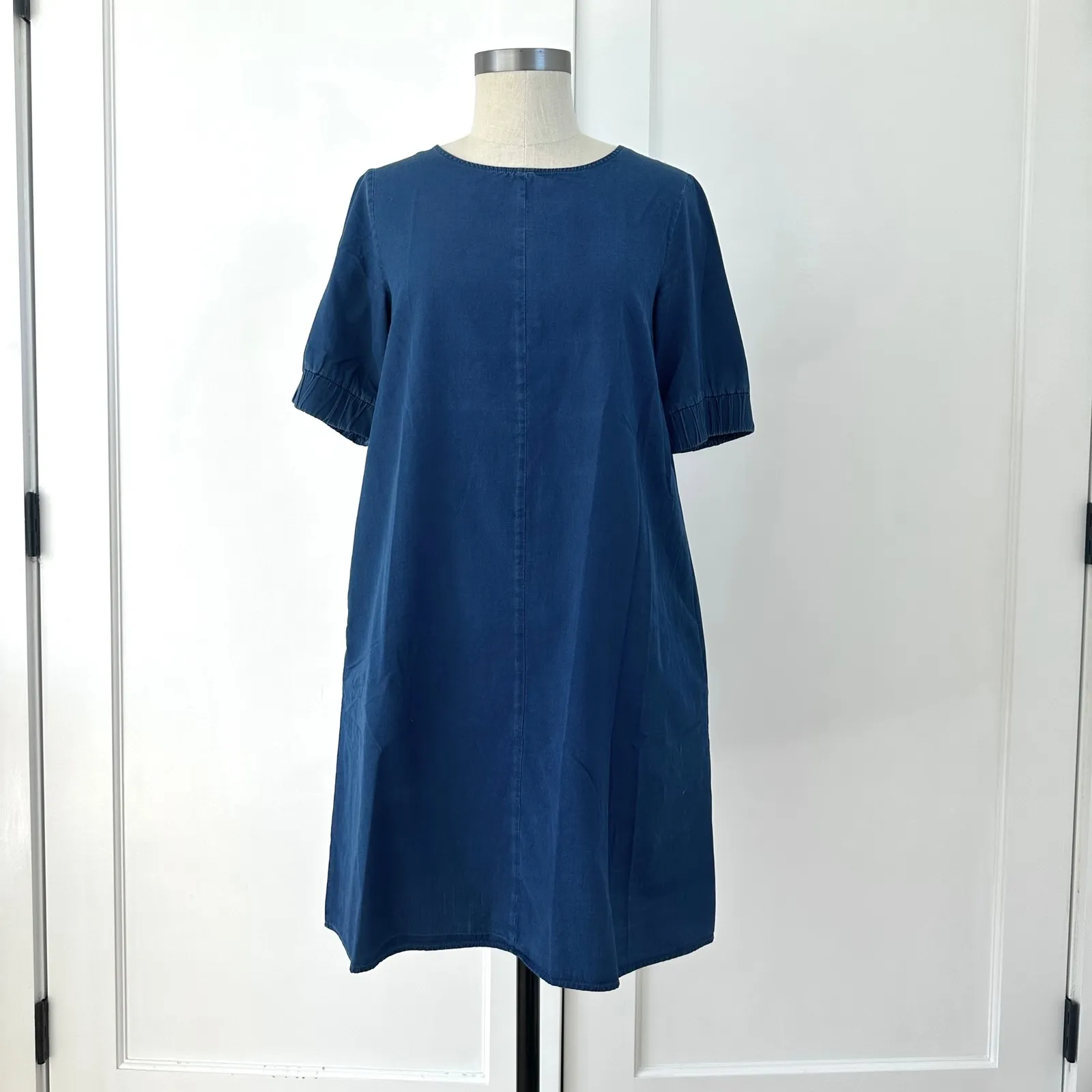 COS Women's Blue Cotton Casual Mini Dress Short Sleeve Minimalist US‎ 4 - Image 6