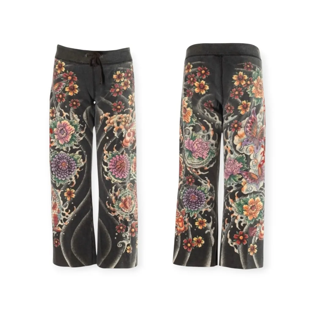 Rare: Y2K Lucky Brand ❀ Embroidered Asian Koi Butterfly Sweatpants ❀ Black ❀ L - Image 2