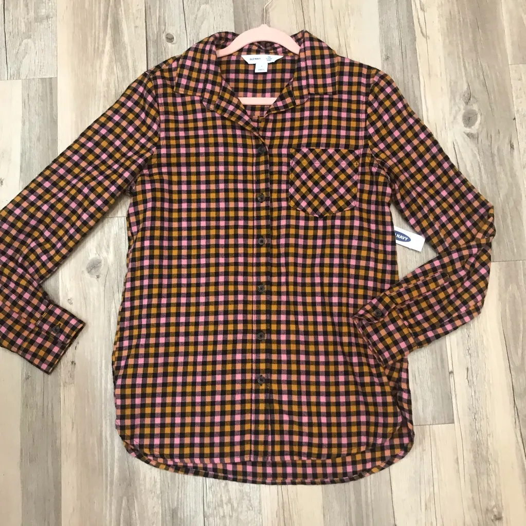 NWT Old Navy plaid shirt pink blue size small - Image 6
