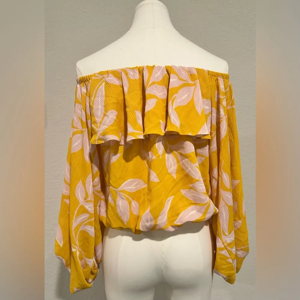 Tyche  New Sz L Yellow Pink Ruffled Off-Shoulder Blouse - Image 2