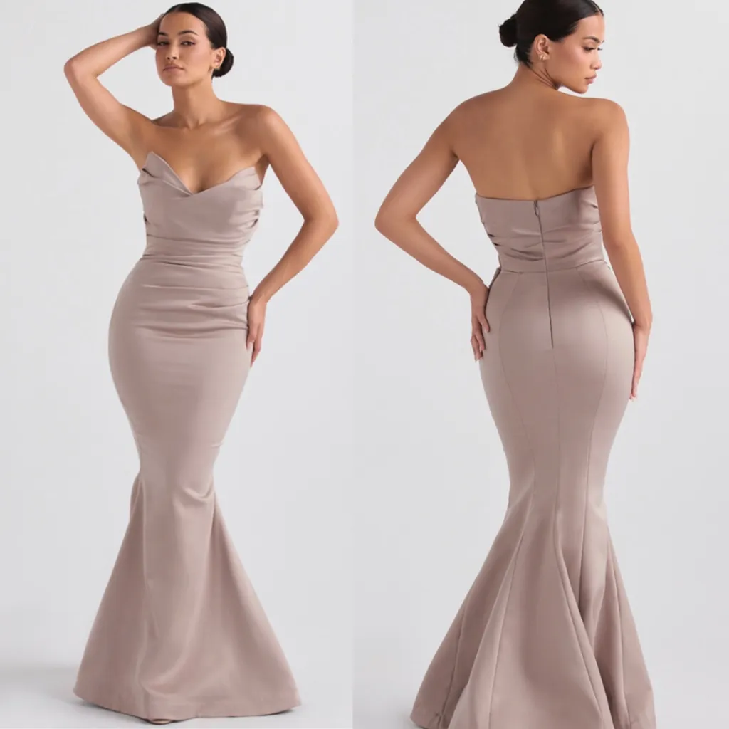 HOUSE OF CB - FLEUR MUSHROOM SATIN STRAPLESS‎ GOWN  NWOT mermaid dress size XL - Image 2